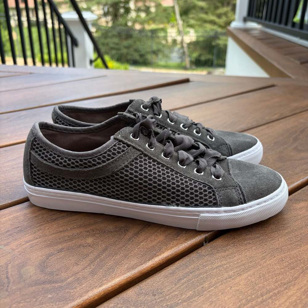 Isaac Mizrahi Live! SOHO Lizard Leather/Suede Mesh Grey Lace-up Sneakers Sz 6.5M